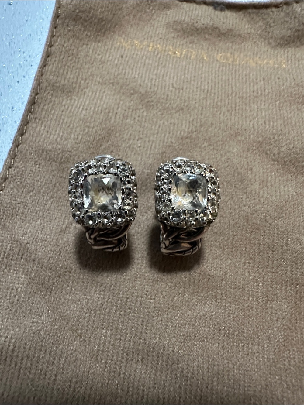 John Hardy Sterling Silver Clear CZ Halo Clip-On Earrings